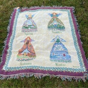 Jim Shore Seasonal Angels Throw Blanket - Purple, Green, Blue, Red New